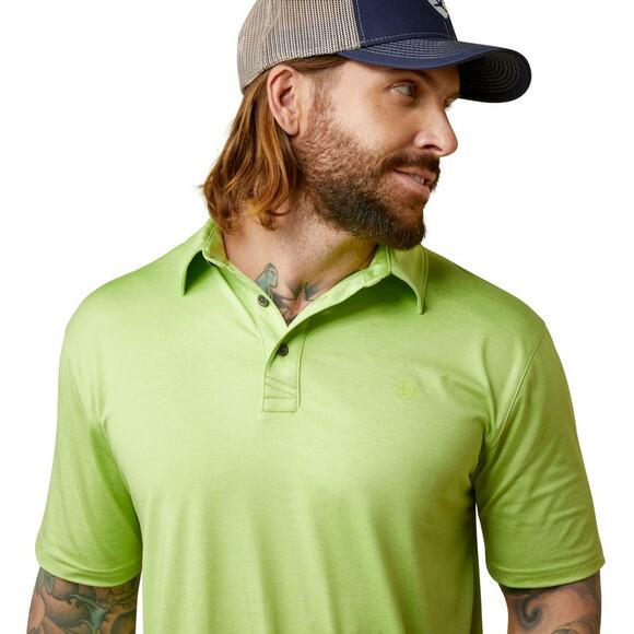Ariat Men's Medium Charger 2.0 Fitted Short Sleeve Polo Shirt Kiwi Green - Picture 2 of 3